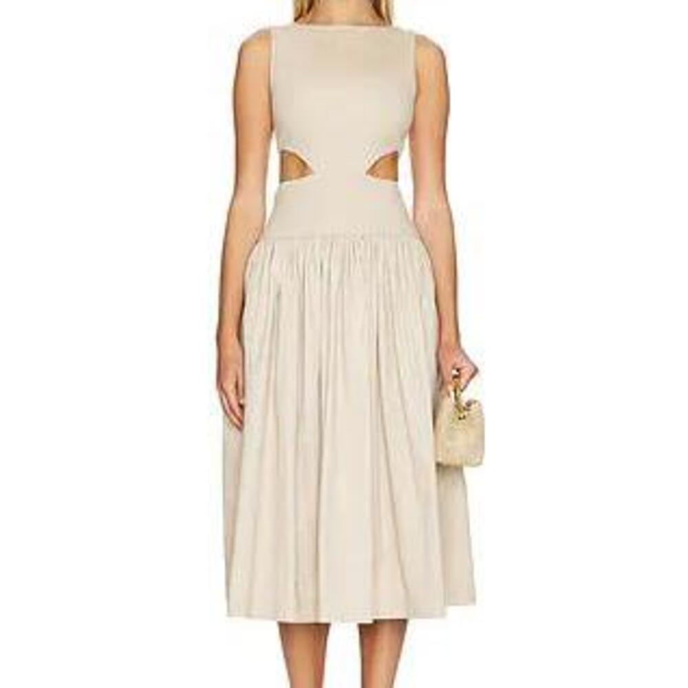 L'Academie by Marianna Natalina Midi Dress in Light Beige